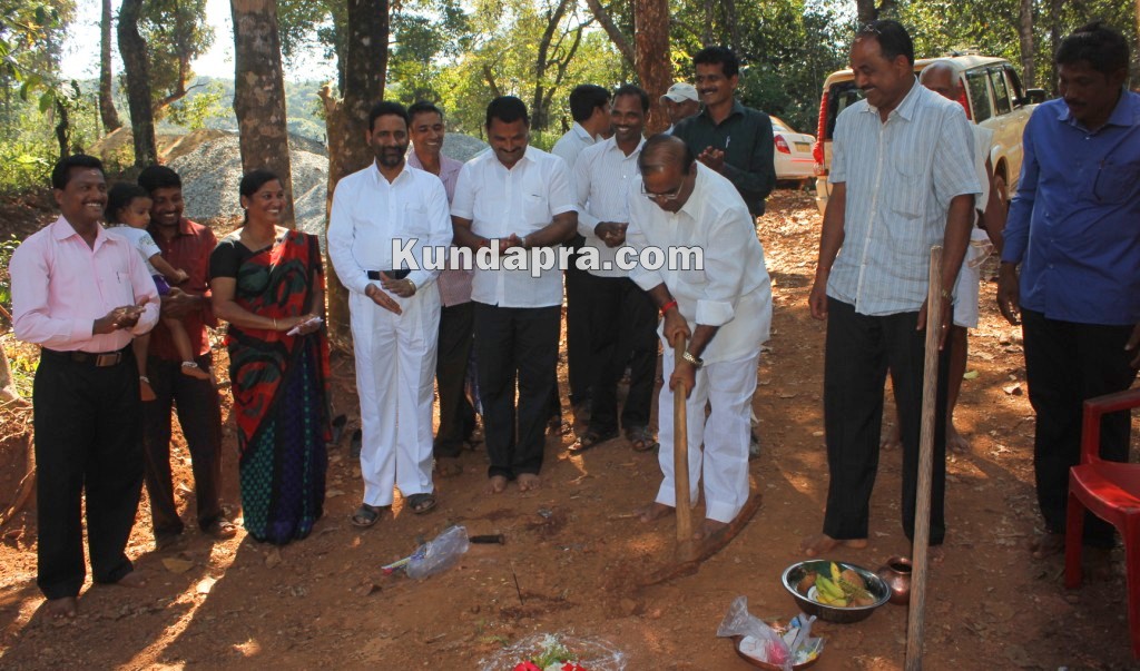 Byndoor MLA layed stone for Road construction with raju poojary (3)