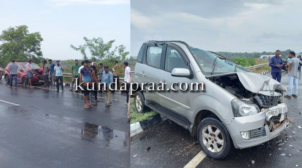 ನಿಯಂತ್ರಣ ತಪ್ಪಿದ ಕಾರು – ಡಿವೈಡರ್ ಏರಿ ಎದುರಿನಿಂದ ಬರುತ್ತಿದ್ದ ಕಾರಿಗೆ ಡಿಕ್ಕಿ