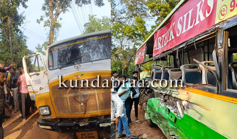 ಕೆಎಸ್ಆರ್ಟಿಸಿ ಬಸ್ಸಿಗೆ ಟಿಪ್ಪರ್ ಡಿಕ್ಕಿ: ಇಬ್ಬರು ವಿದ್ಯಾರ್ಥಿಗಳು ಗಂಭೀರ, 12ಕ್ಕೂ ಹೆಚ್ಚು ಪ್ರಯಾಣಿಕರಿಗೆ ಗಾಯ
